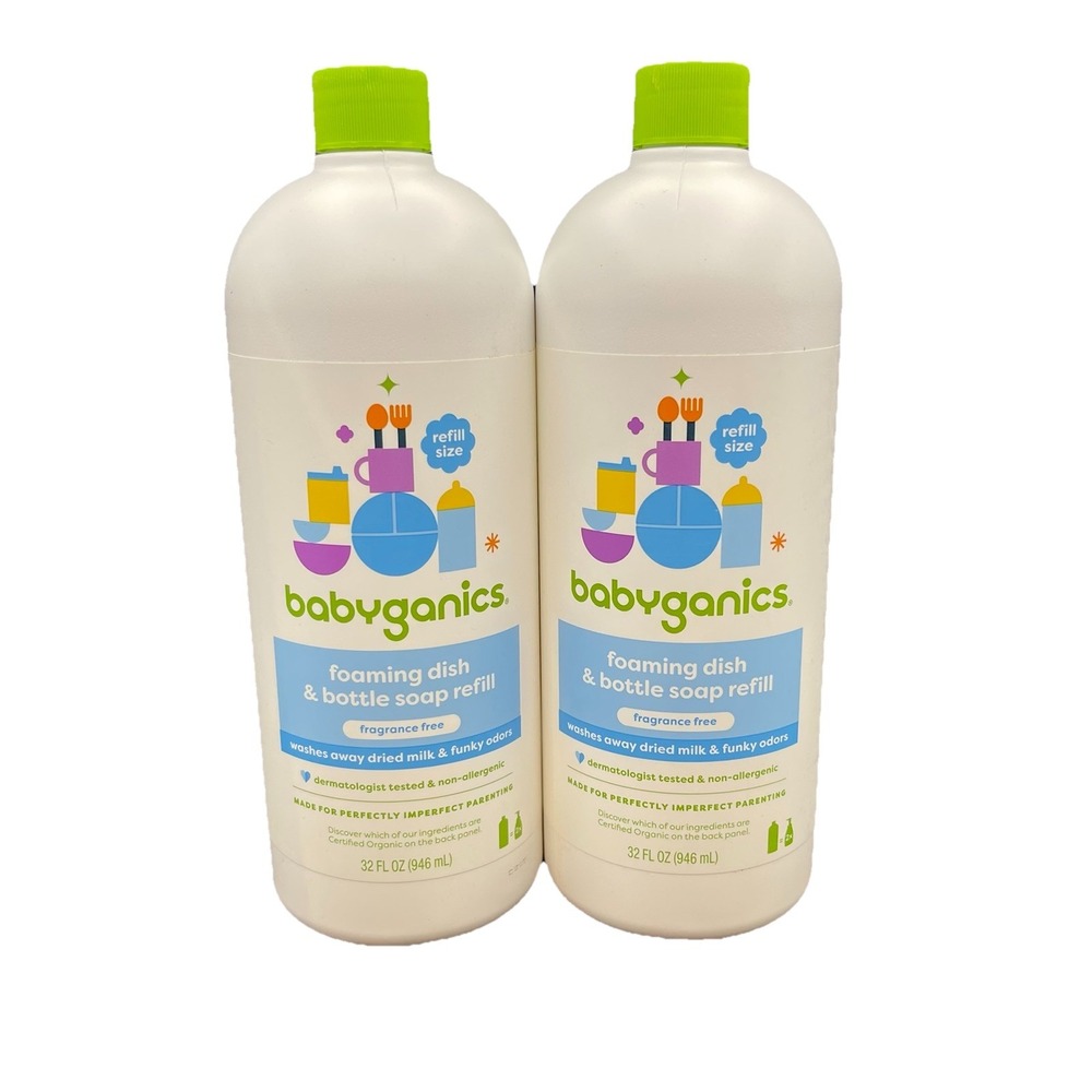 Babyganics Foaming Dish &‎ Bottle Soap , Fragrance Free, 32oz, 2 Pack, Sealed